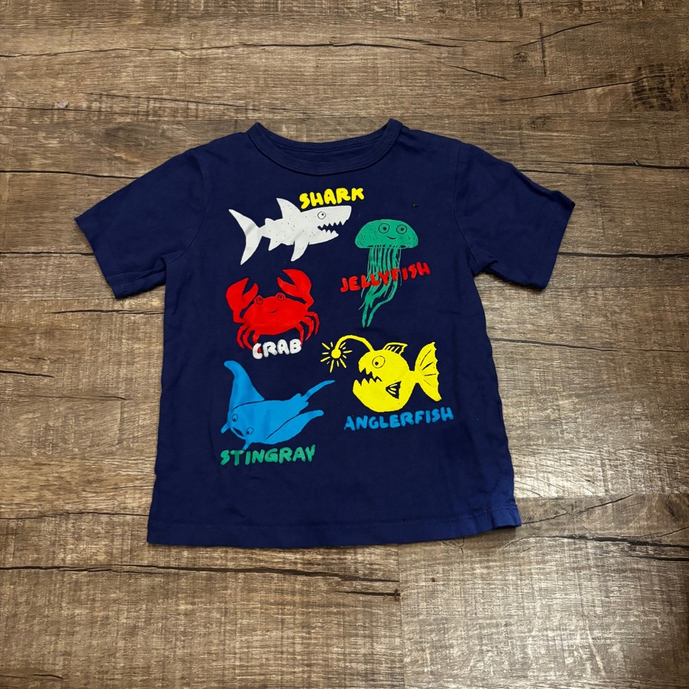 The Childrens Place Boys Girls Shark Crab Fish TShirt Size 3T Navy